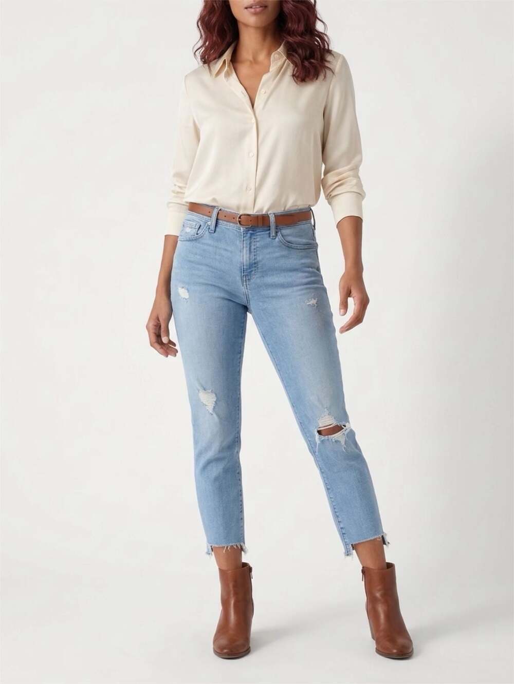 Lucky Brand High-Rise Distressed Straight Leg Ankle Jeans with Raw Hem